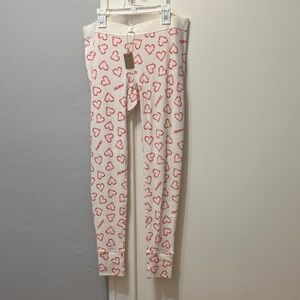 SKIMS Marble Candy Heart Print Cotton Rib Pants - Cream with Red Hearts